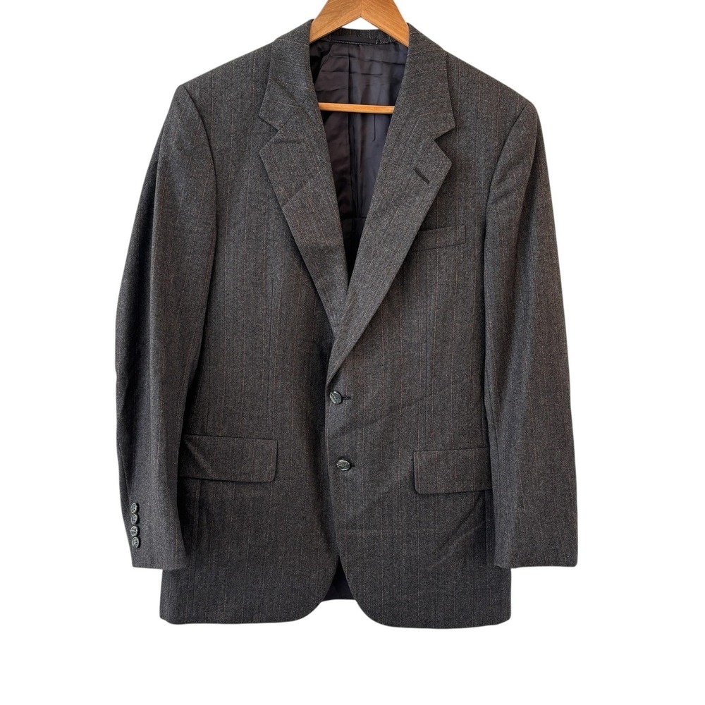 Vintage Hickey Freeman Gray‎ Wool Herringbone Sport Coat Mens Large Blazer 40R